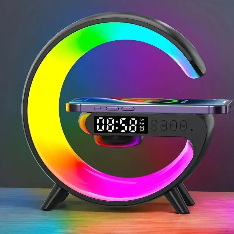 3-in-1 Wireless Charging Stand with RGB Light, Alarm Clock & Speaker