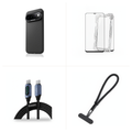 4-Piece Primo Bundle: carbon fibre case, tempered glass 2-pack, 100W USB-C cable and anti-drop wrist strap